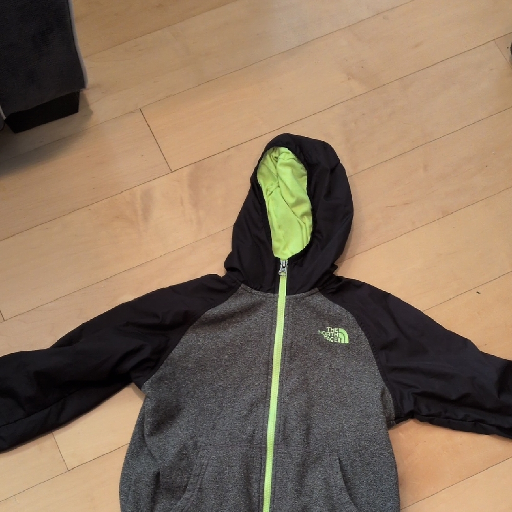The North Face Kids Charcoal and Lime Hoodie